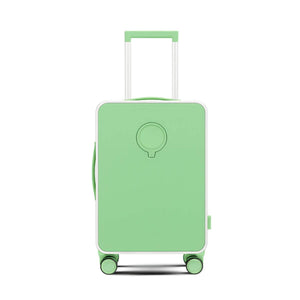 Back view of Nordiva Classic Mint Green hard shell suitcase showing rounded frame corners and smooth matte finish.