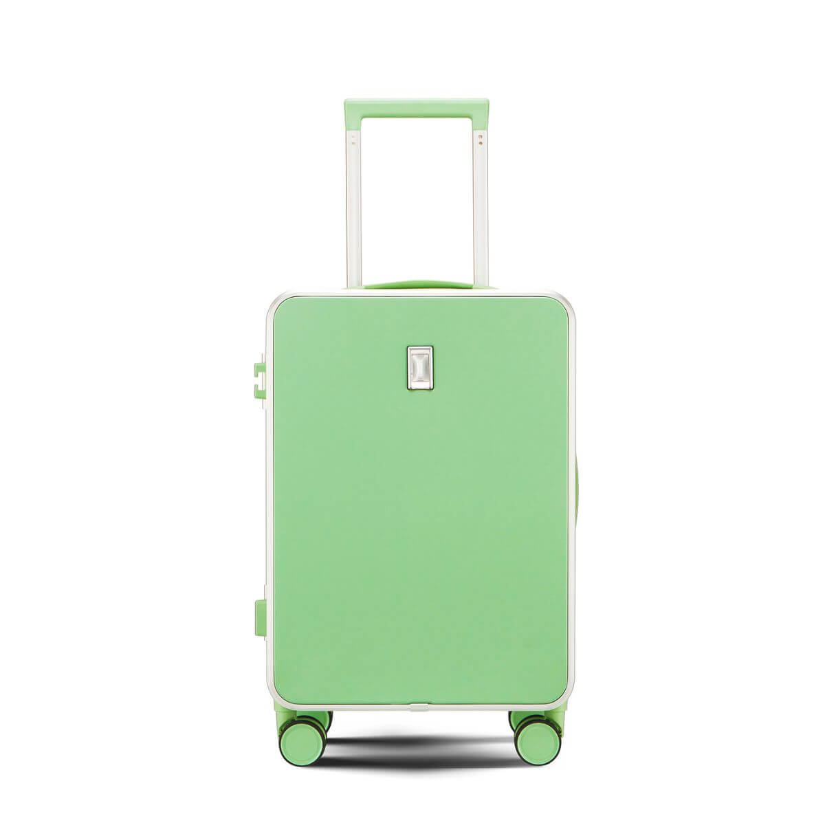 Front view of Nordiva Classic Mint Green suitcase – durable hard shell travel luggage with modern minimalist design.
