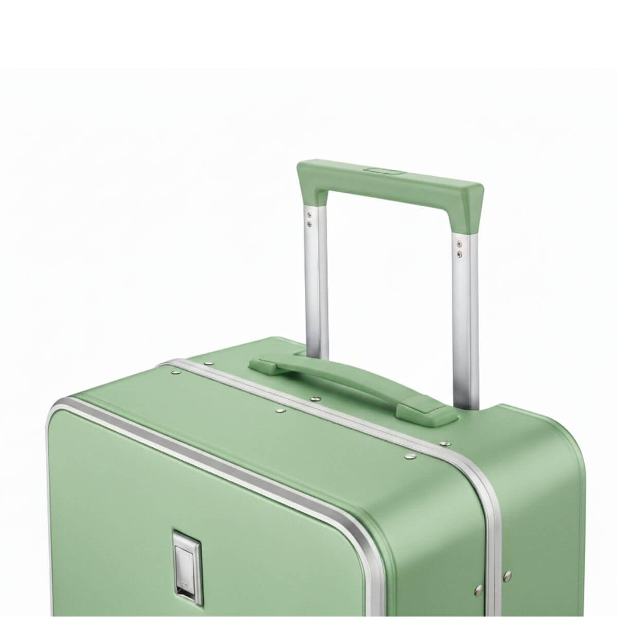 Nordiva Classic Mint Green suitcase handle detail – sturdy aluminium telescopic handle for easy lifting and pulling.